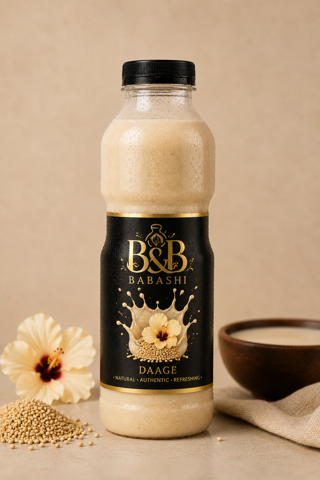 Milky white traditional fermented Daage drink in a bottle